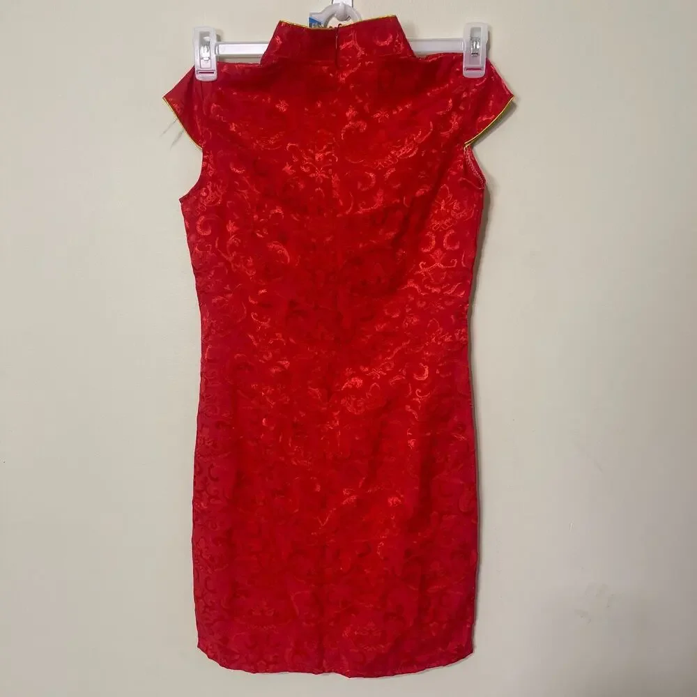 Cosplay Life Red and Gold Phoenix Brocade Chinese Traditional Cheongsam‎ Dress S